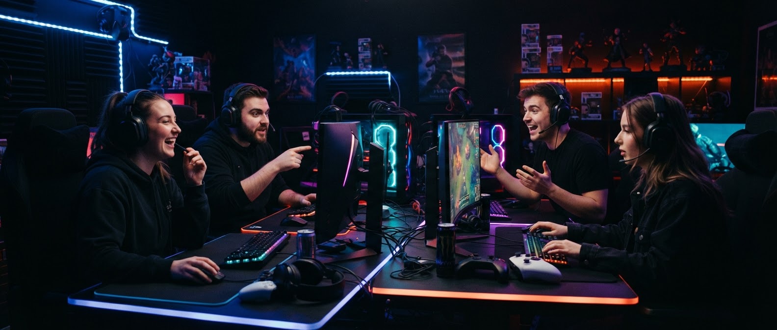 A group of friends gaming together